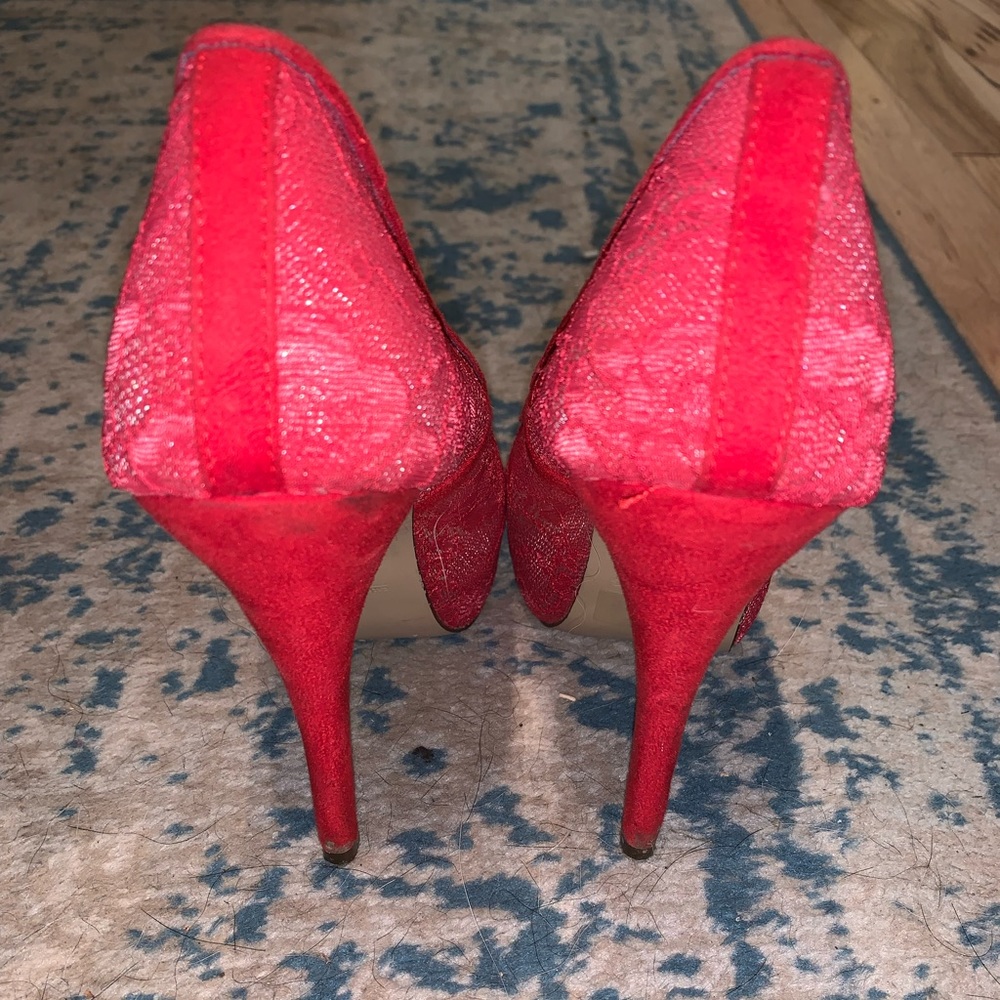 Call It Spring Sexy Red Lace Platform Heels 👠 - Picture 4 of 5